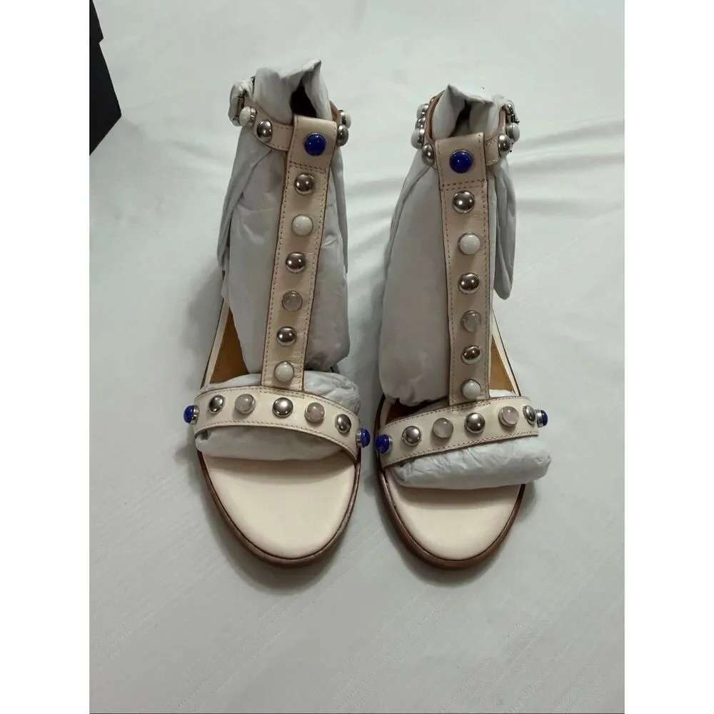 COACH Sadie New Semi Matte Flat Sandals Women’s Size 6.5 6 1/2 B Medium Chalk